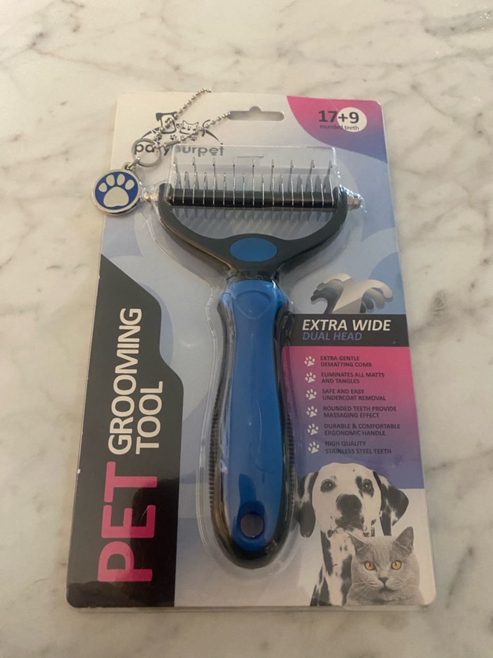 Blue Pet Grooming Rake - Extra Wide Dual Head